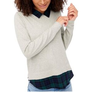 J. Crew Tartan Plaid Woven Collar Gray Academia Sweater Plus Size 2X